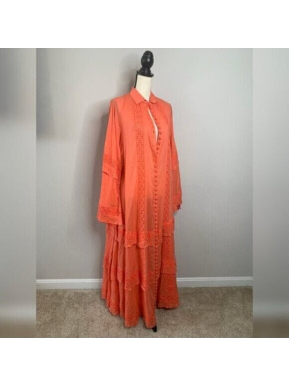 NWT Joslin Coral Oversized Bohemian Bell Sleeve Tiered Ruffle Maxi Dress - Picture 6 of 13
